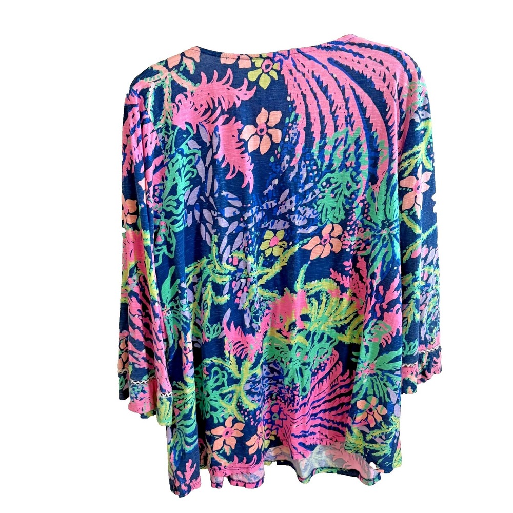 Lilly Pulitzer Tilda Tunic Top Womens XL Blue Multi All A Glow 3/4 Sleeve Beac - Picture 2 of 7
